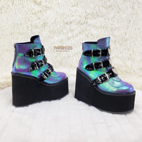 Swing 105 Hologram Heart Plate Platform Punk Goth Ankle Boots - Picture 3 of 13